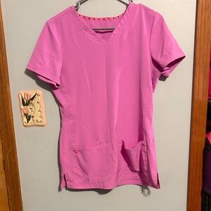 HeartSoul V-Neck Short Sleeve Scrub Top in Bright Pink